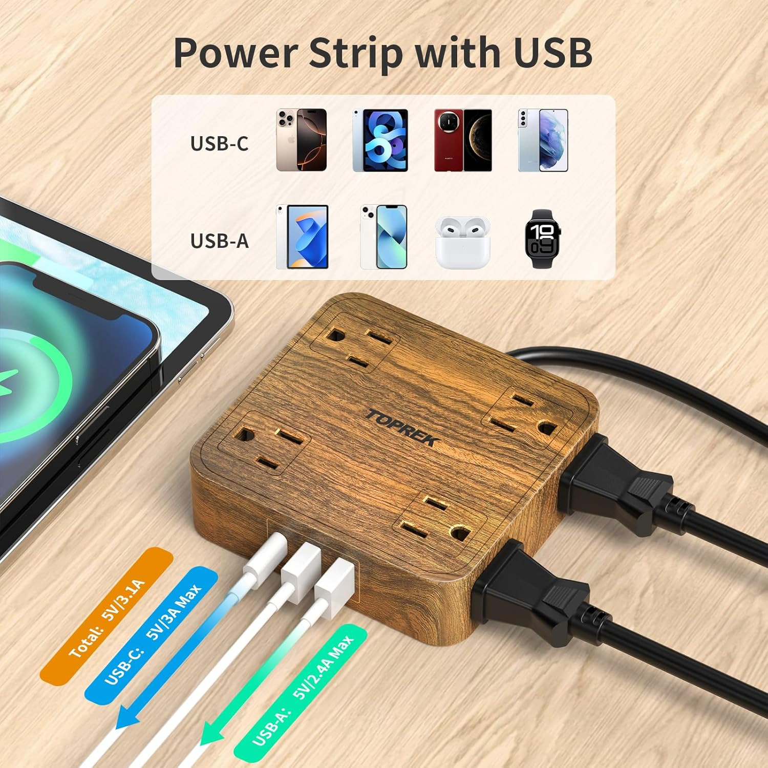 Power Strip Surge Protector (1080J), 8 Widely-Spaced Outlets with 1 US…