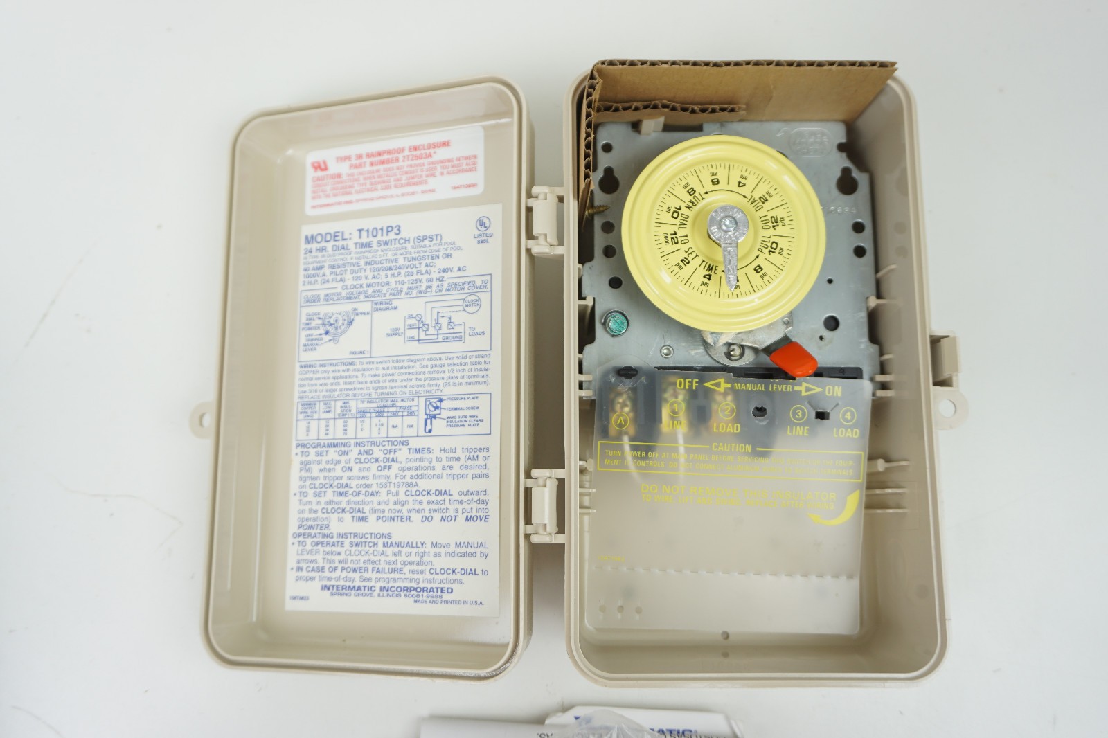 Intermatic Mechanical Time Switch Model T101P3 120V AC 60HZ SPST 40A