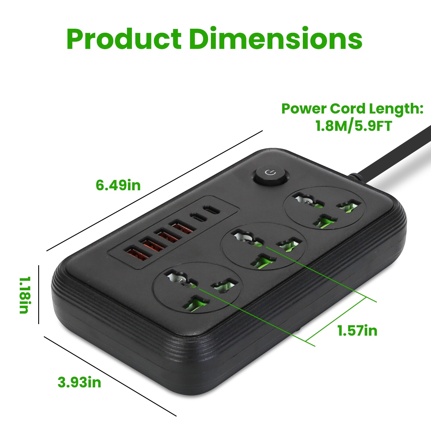 2500W Wall Mount Power Strip – 6/8 Ports Perfect for Home Office & Travel