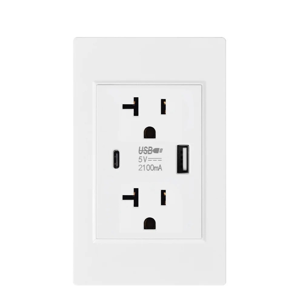 Dual Wall Outlet with USB Ports Charger AC Power Receptacle Plate Panel 15A 120V