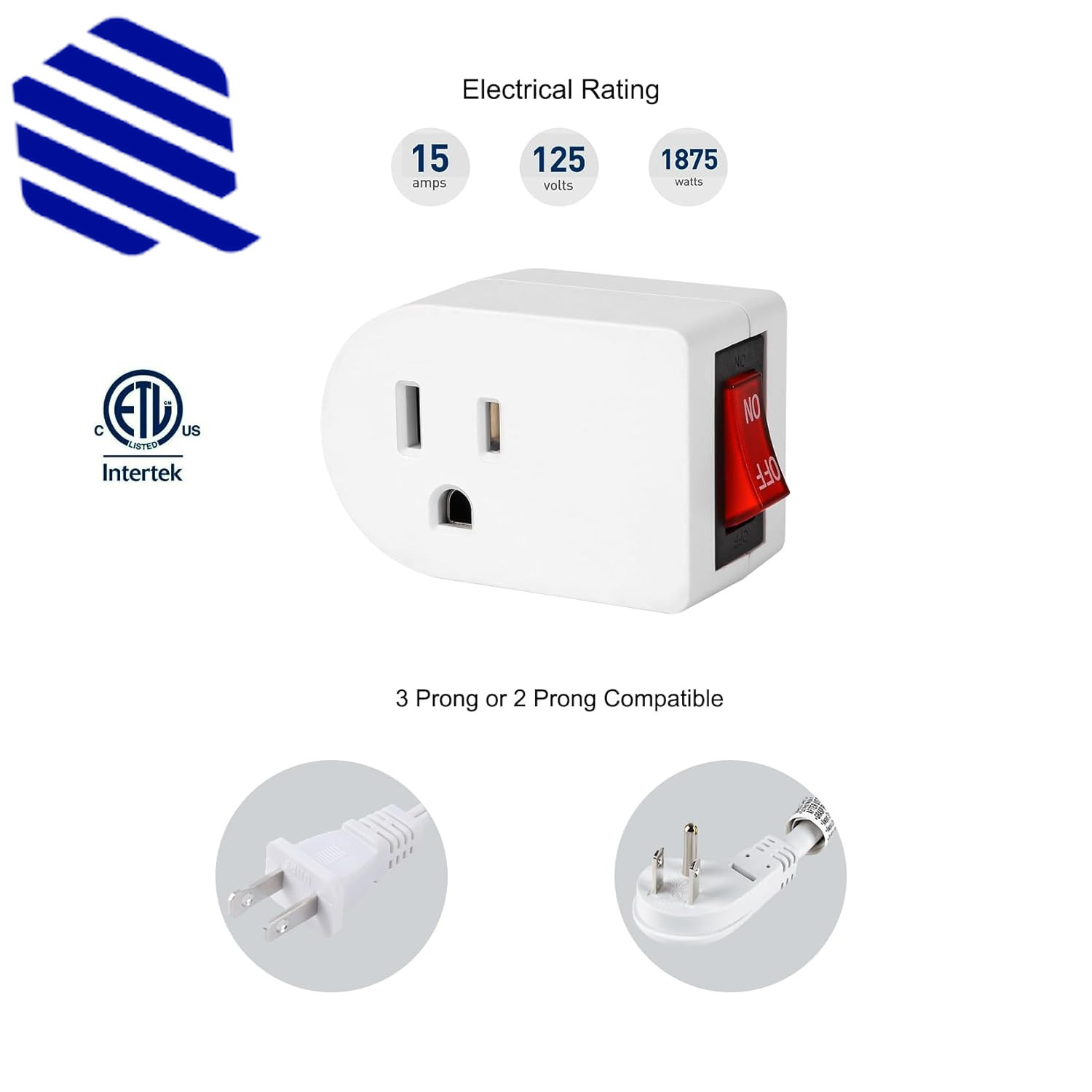 Grounded Outlet with on off Switch Single Power Adapter Outlet 15A 187.. 4 Pack