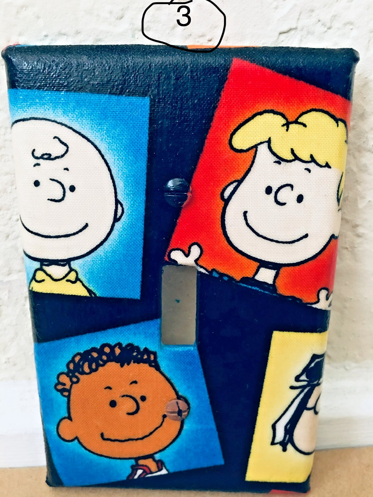 CHARLIE BROWN & FRIENDS SINGLE SWITCH PLATE COVERS HANDMADE WITH FABRIC, MIDWAY