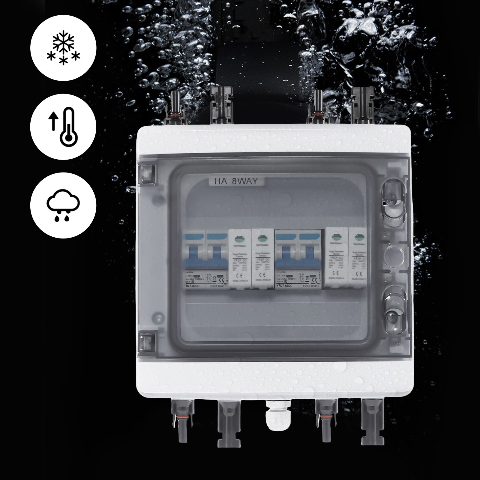 1000V 40A Solar PV Combiner Box 2 in 1 out 2 String Wasserdicht Kunststoff