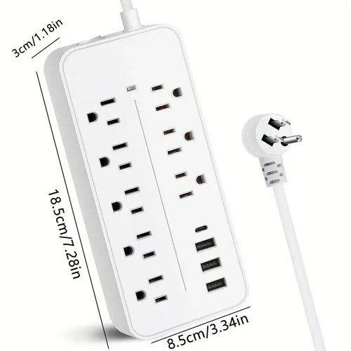 US Power Strip Surge Protector 8 AC Outlets 3 USB Ports + Type C Port 4 FT Cable