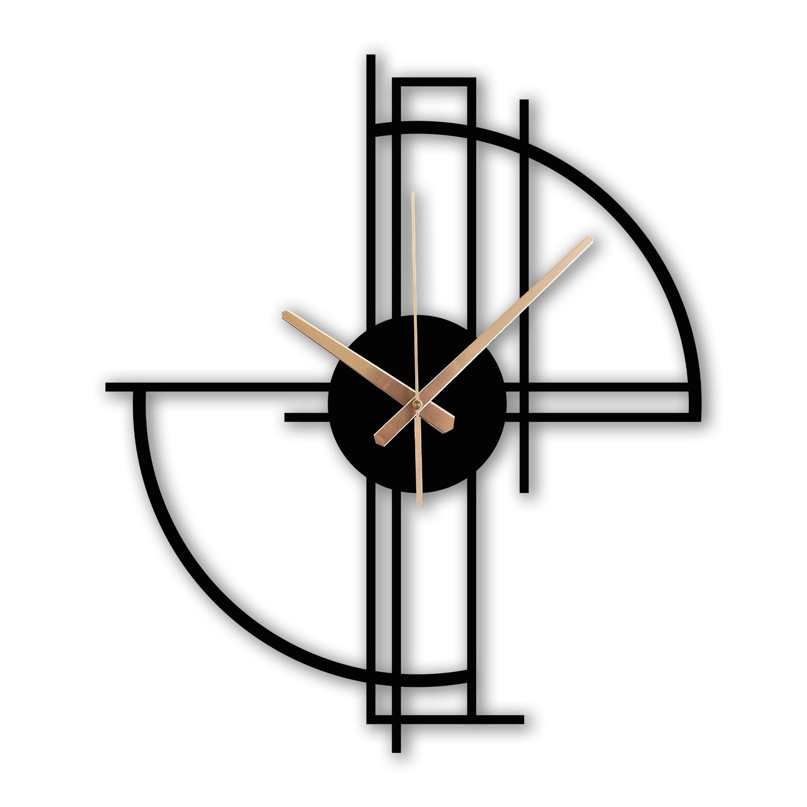 Modern Geometric Metal Wall Clock, Minimalist Black Steel Design, Silent Non-Tic