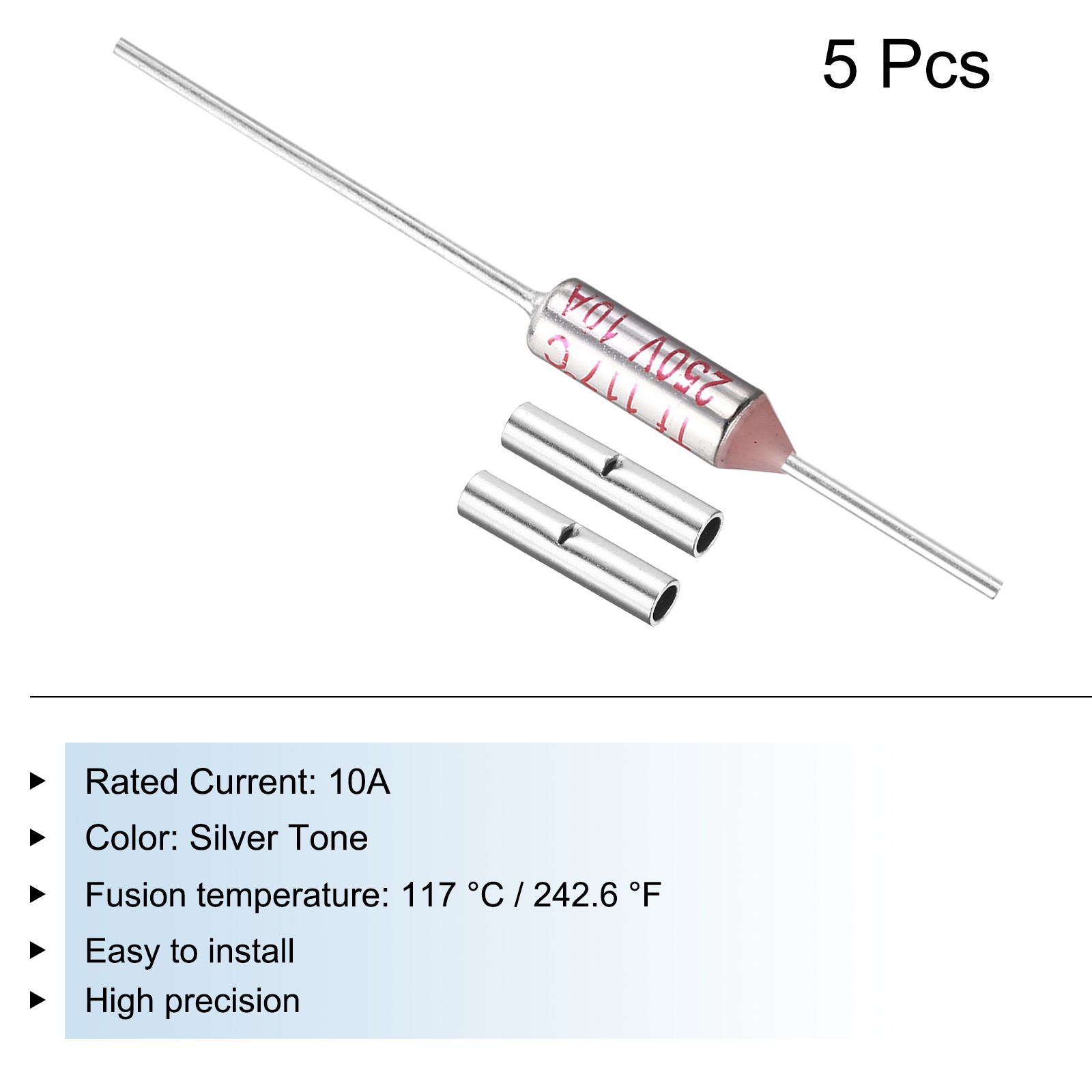 5 Pcs Metal Temperature Thermal Fuse SF117 10A 250V with Terminal Connector