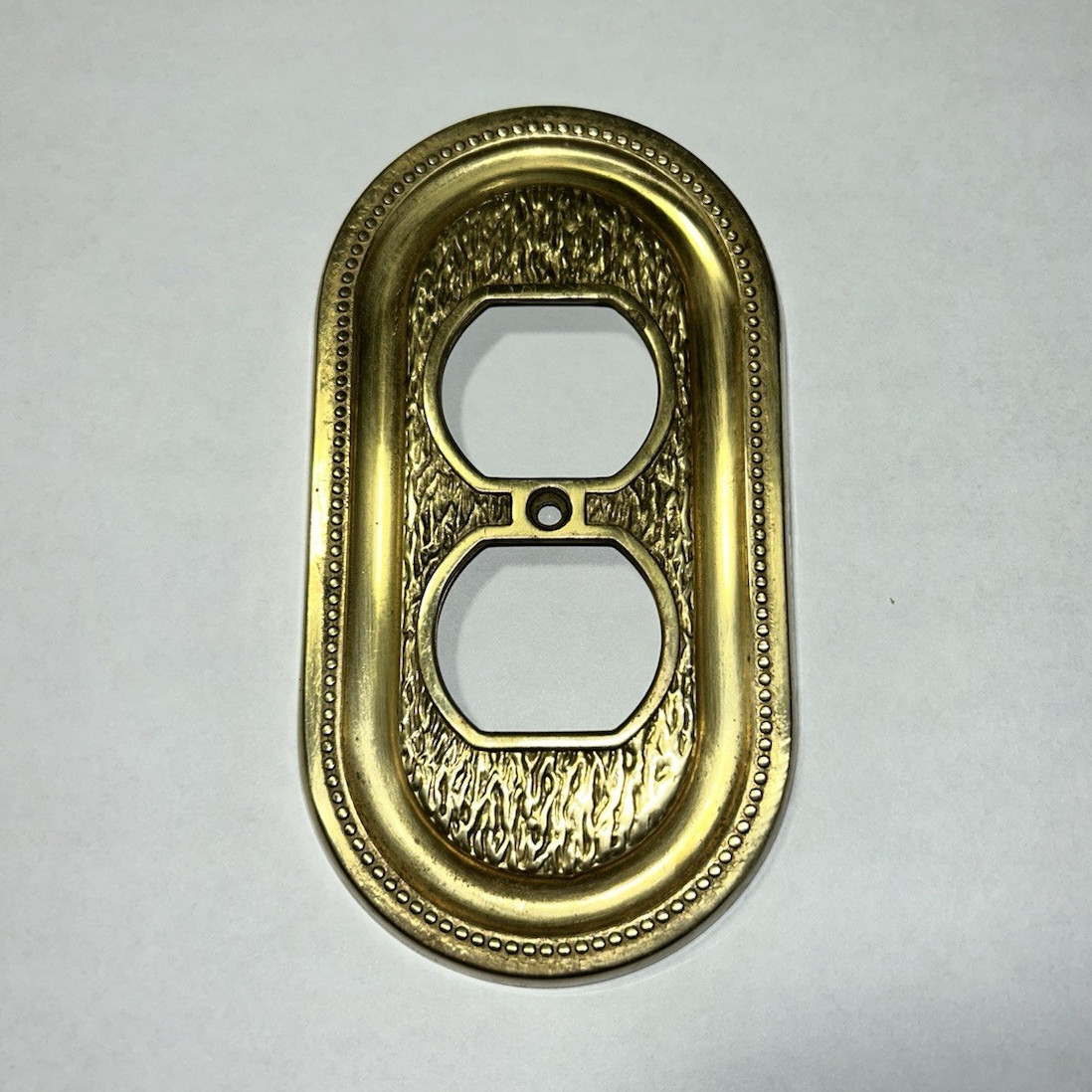 Vintage Brass Finish Metal Duplex Outlet Cover Plate Made in Italy 4.6 x 2.8″