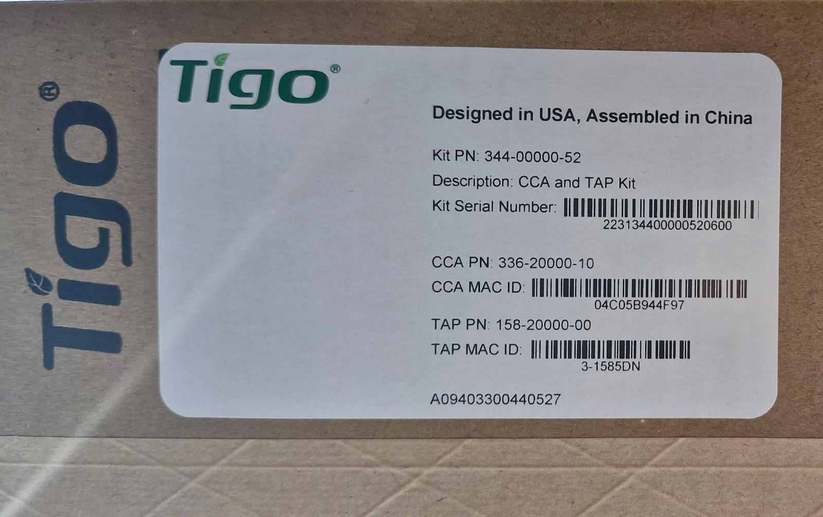 Tigo CCA and TAP Kit 344-00000-52 336-20000-10 158-20000-00