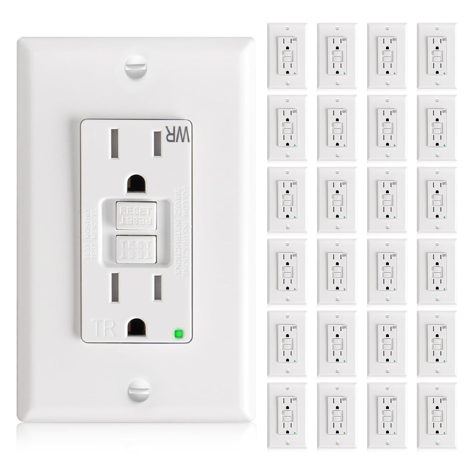 12 Pack GFCI Outlet 20 Amp, with Wall Plate and Thinner Construction, LED Power