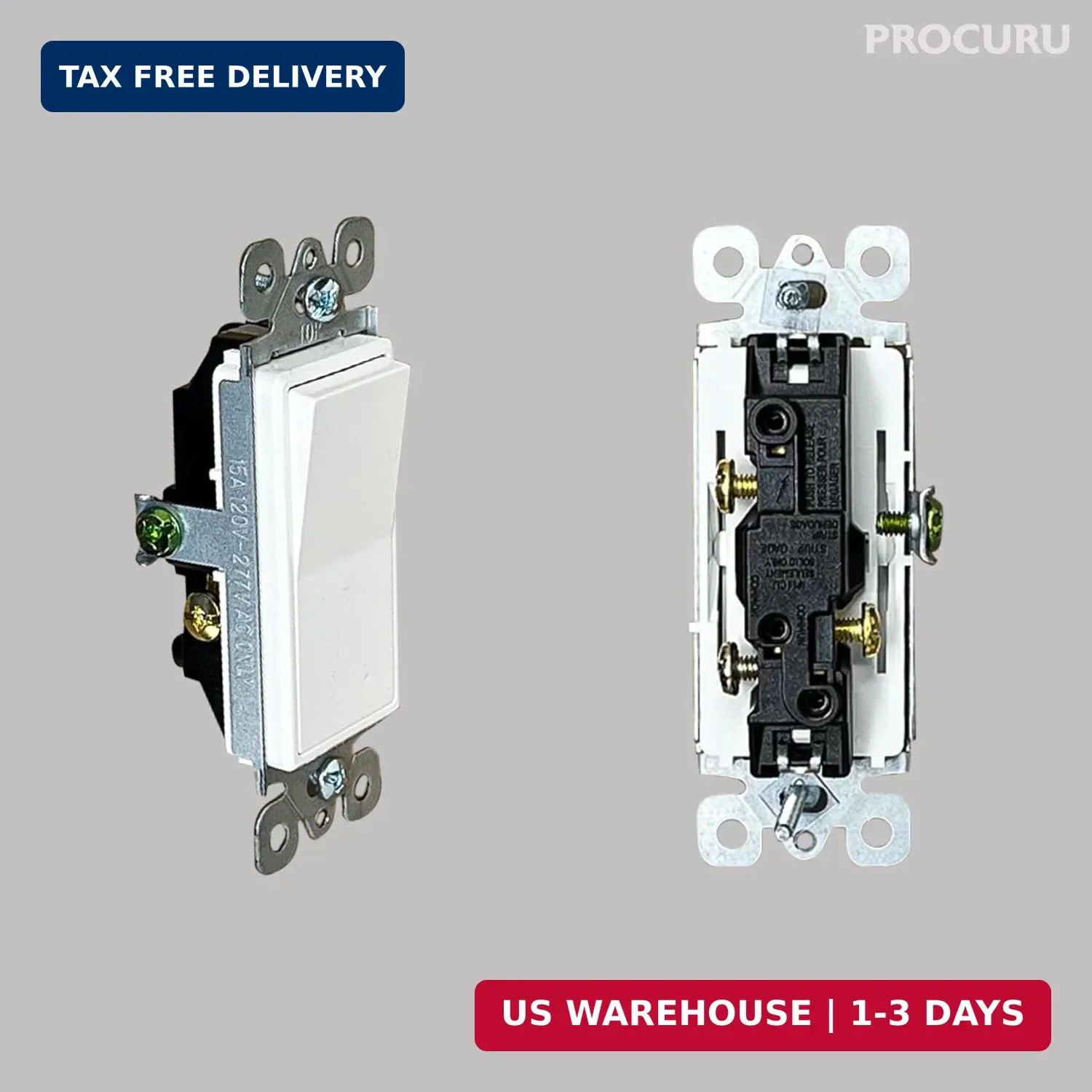 [20-Pack] PROCURU 3-Way Decorator Paddle Rocker Light Switch, 3-Wire, Grounding