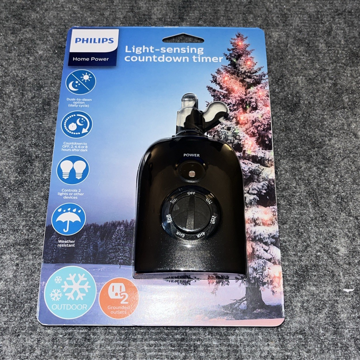 New Philips Dusk to Dawn Sensing 8/6/4/2hr Countdown Timer Outdoor 2 Outlet