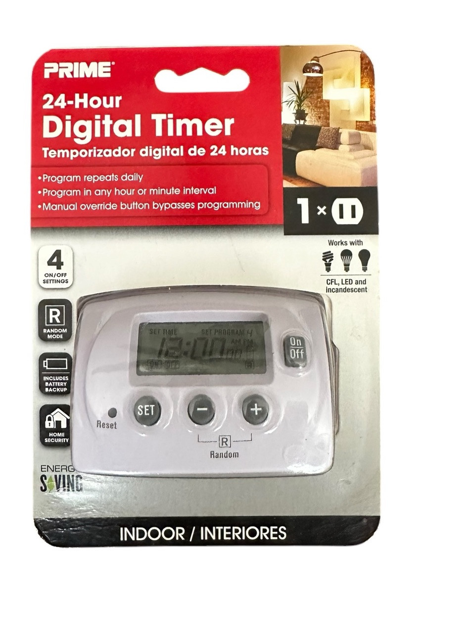 New Digital Timer Prime Indoor 24 Hour, 125 Volts, White, 4 On/Off Settings