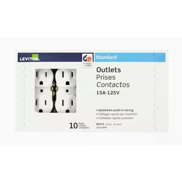 10 Pack Outlet Receptacle 125V 15 Amp Duplex Residential Dual Electrical Wall