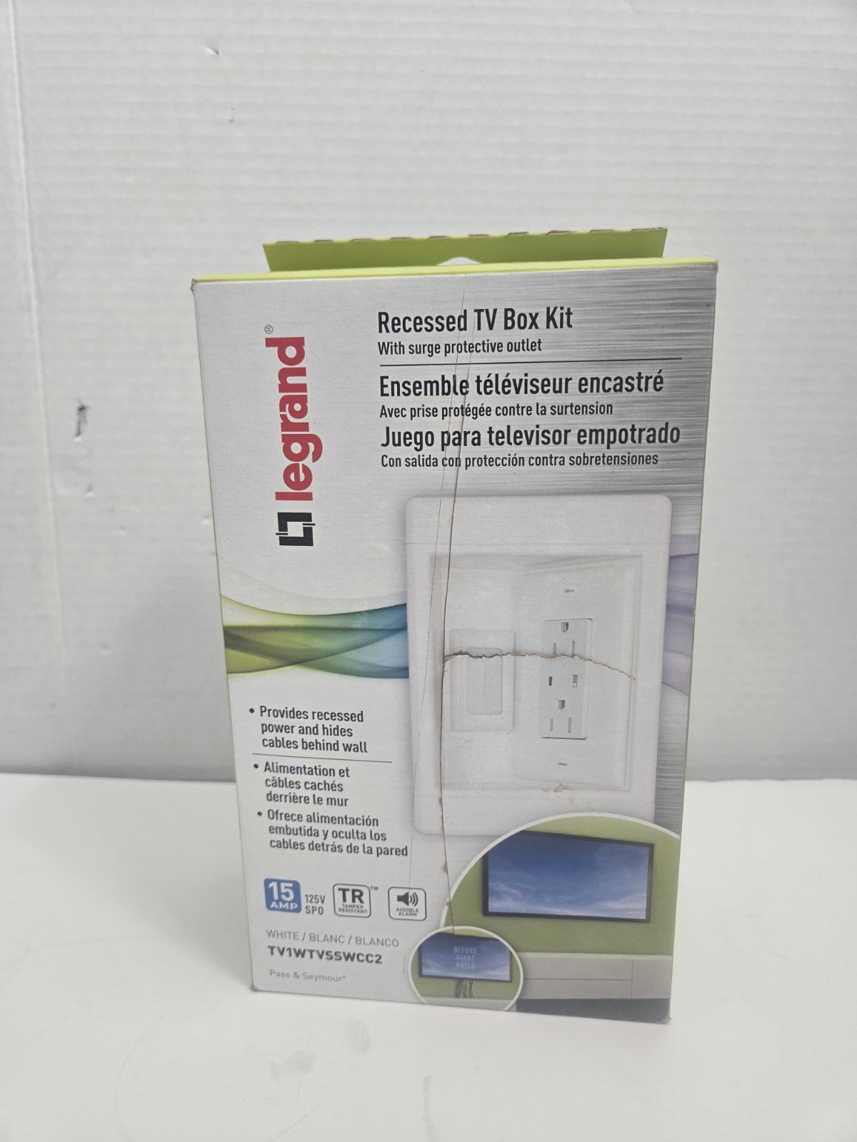 Legrand Recessed TV Box Kit With Surge Protective Outlet White