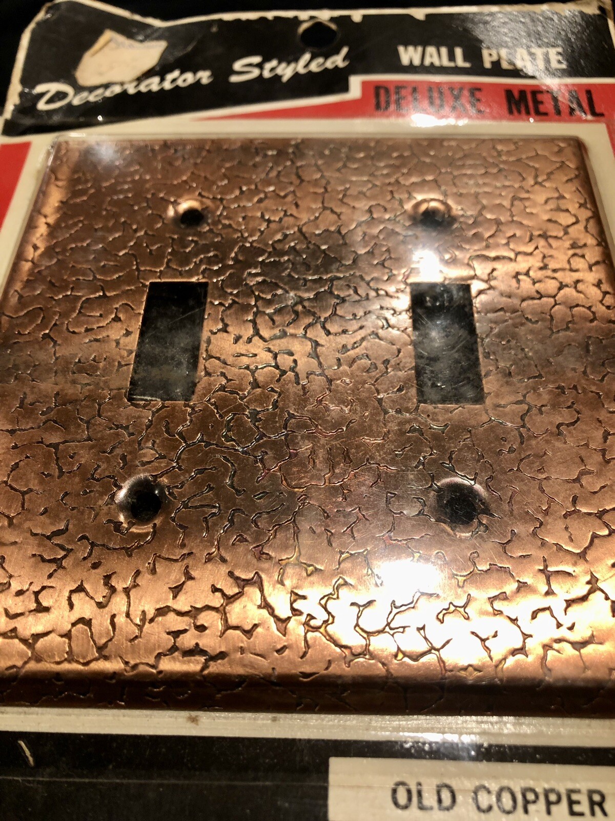 Vtg Old Copper Double Switch Decorative Wall Plate Crackled Perfect Line USA
