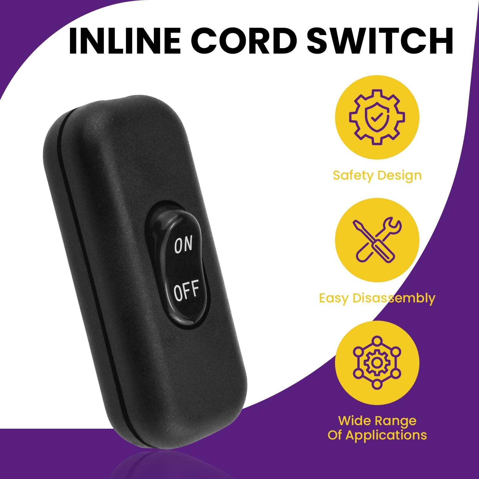 Black Inline Cord Switch AC 250V 6A On/Off Lamp Control Rocker Button 2 PCS