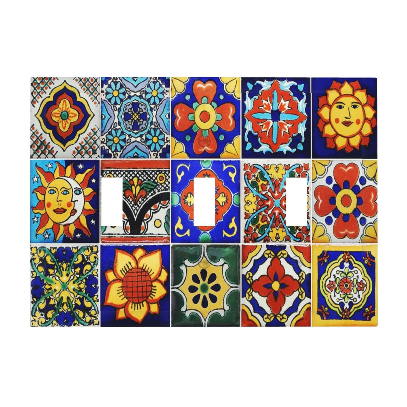 Traditional Colorful Talavera Mexican Spanish Moroccan Tiles 3 Gang Wall Plat…