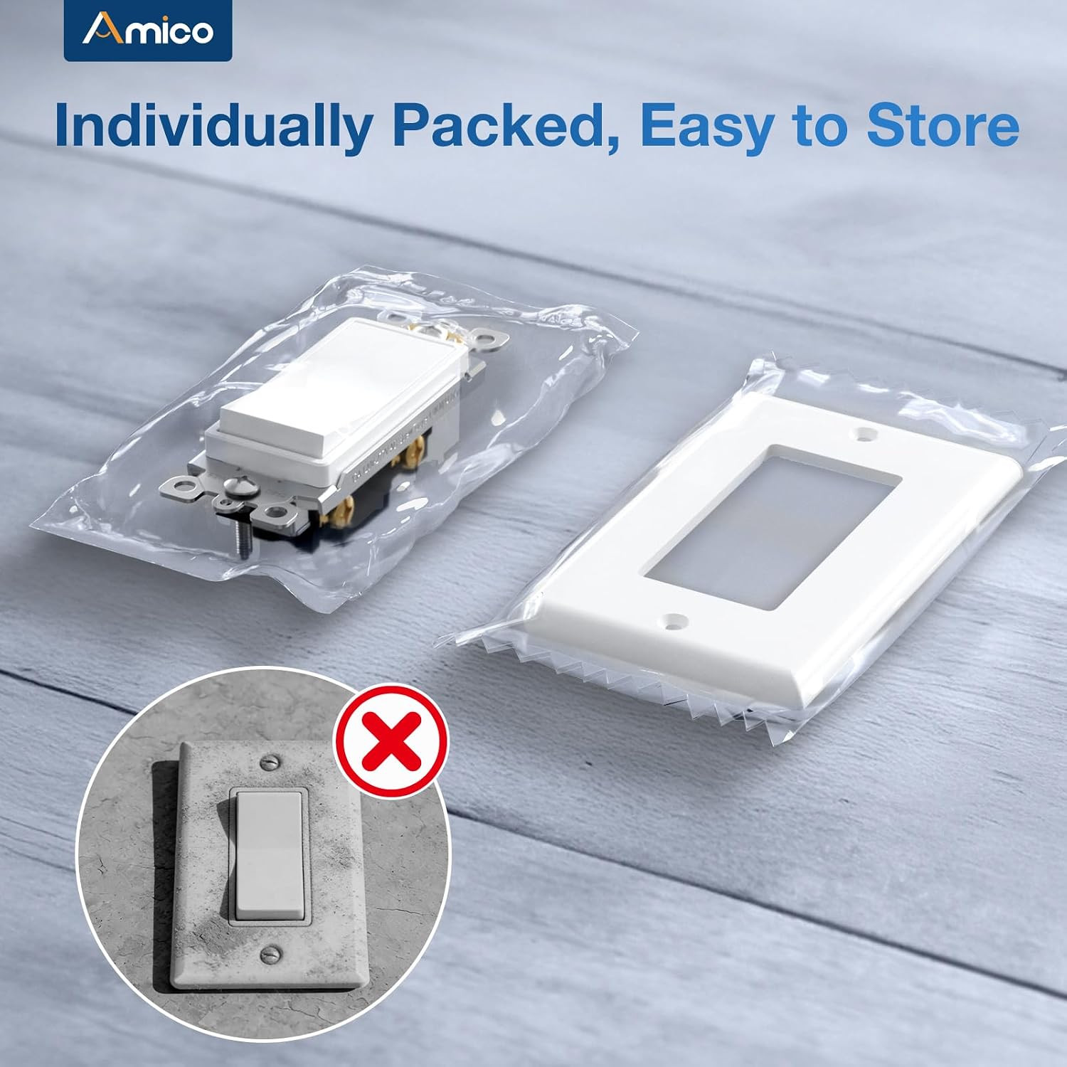 50 Pack Single Pole Light Switch with Wall Plate, UL Listed, 15A 120/277V, On/Of