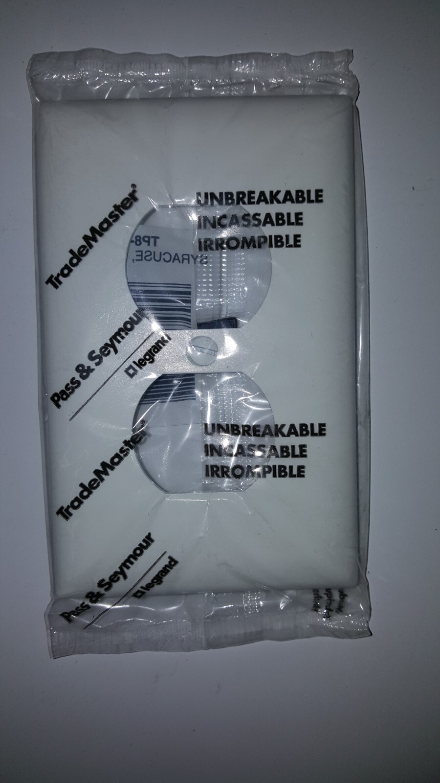 P&S LEGRAND TP8-W Single Gang Duplex Receptacle Wall Plate White.
