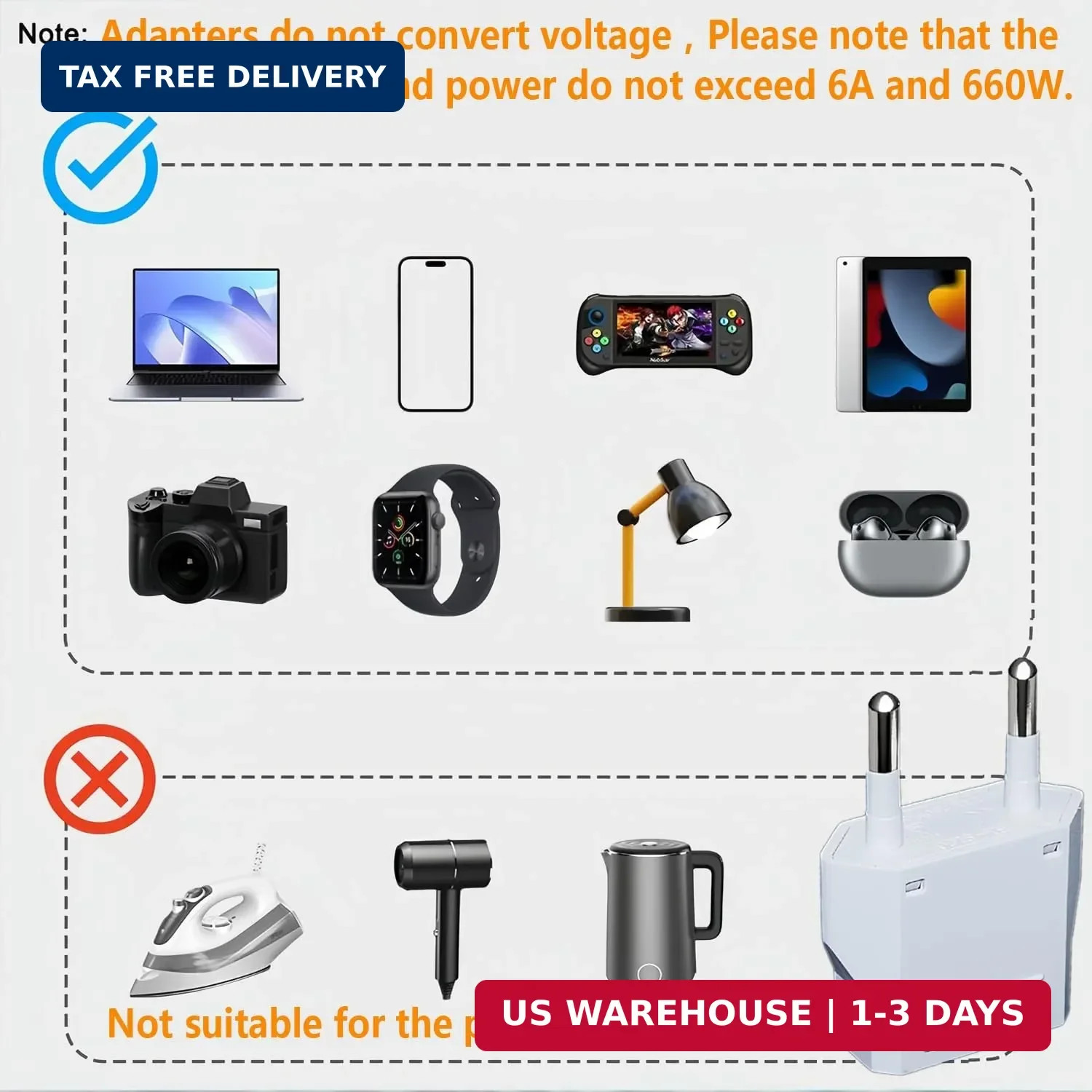 8 Pack European Travel Plug Adapter, US to Europe Plug Adapter, Type C Wall O…