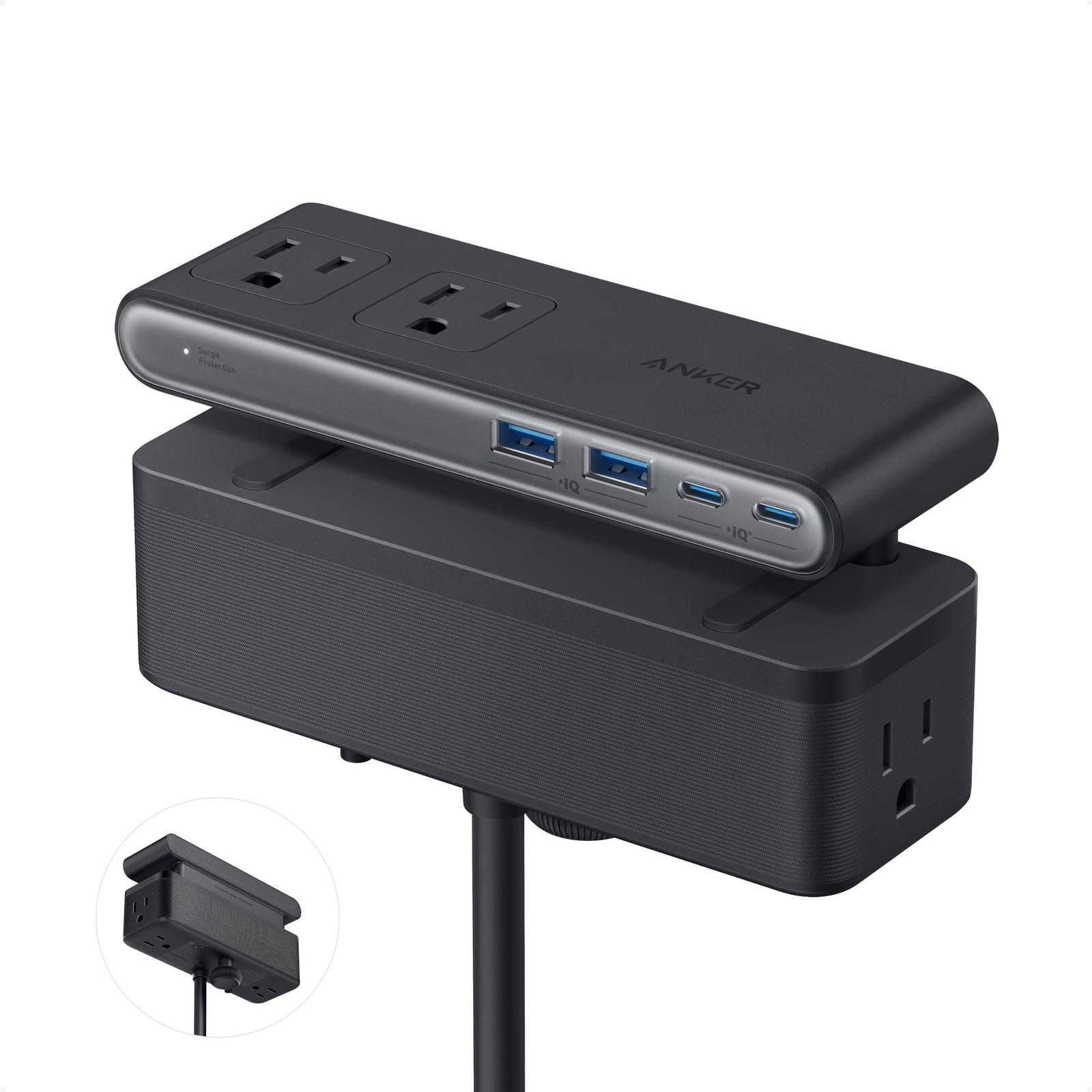 Anker Nano Power Strip, Desk Clamp with 1500J Surge Protector, 5ft Black
