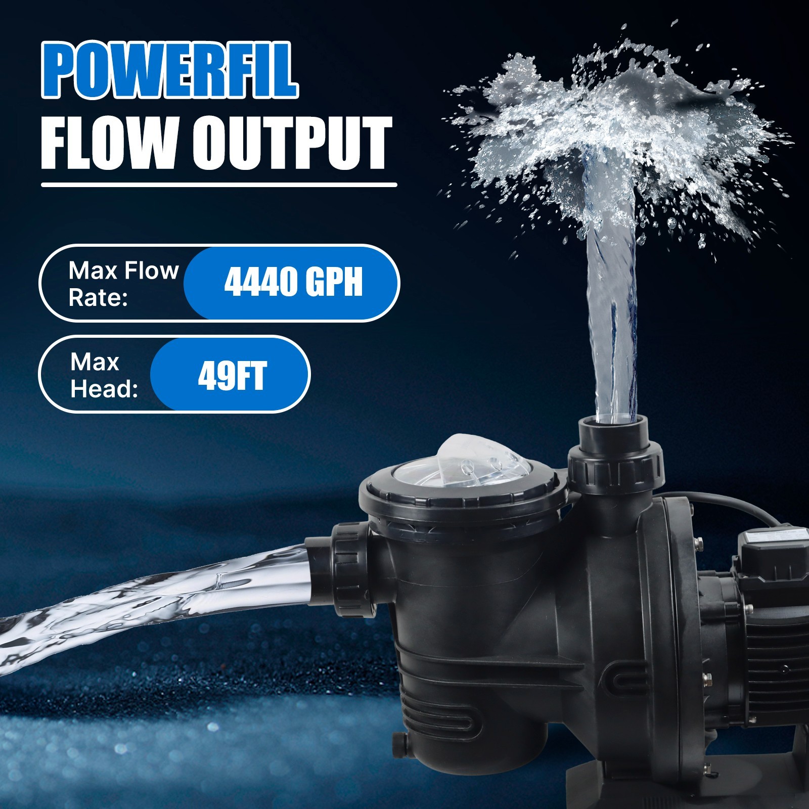 900W Solar Pump Inground Swimming Pool Pump DC72V Brushless Motor 92GPM 62′ Hmax
