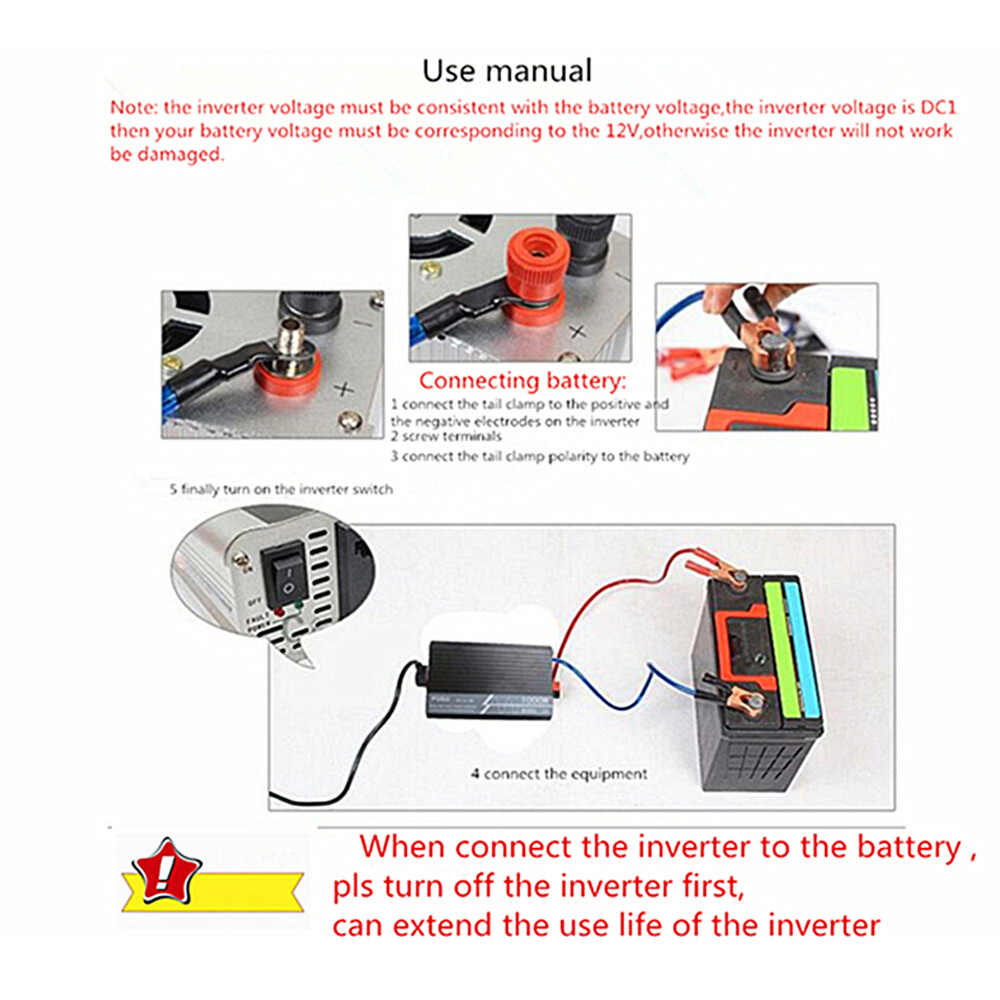 1000W 1500W 2000W Pure Sine Wave Power Inverter 12V 24V DC to 120V AC US Stock