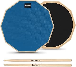 Donner 12 Inches Drum Practice Pad Silent Drum Pad Set Blue 2-Sided With Drum St