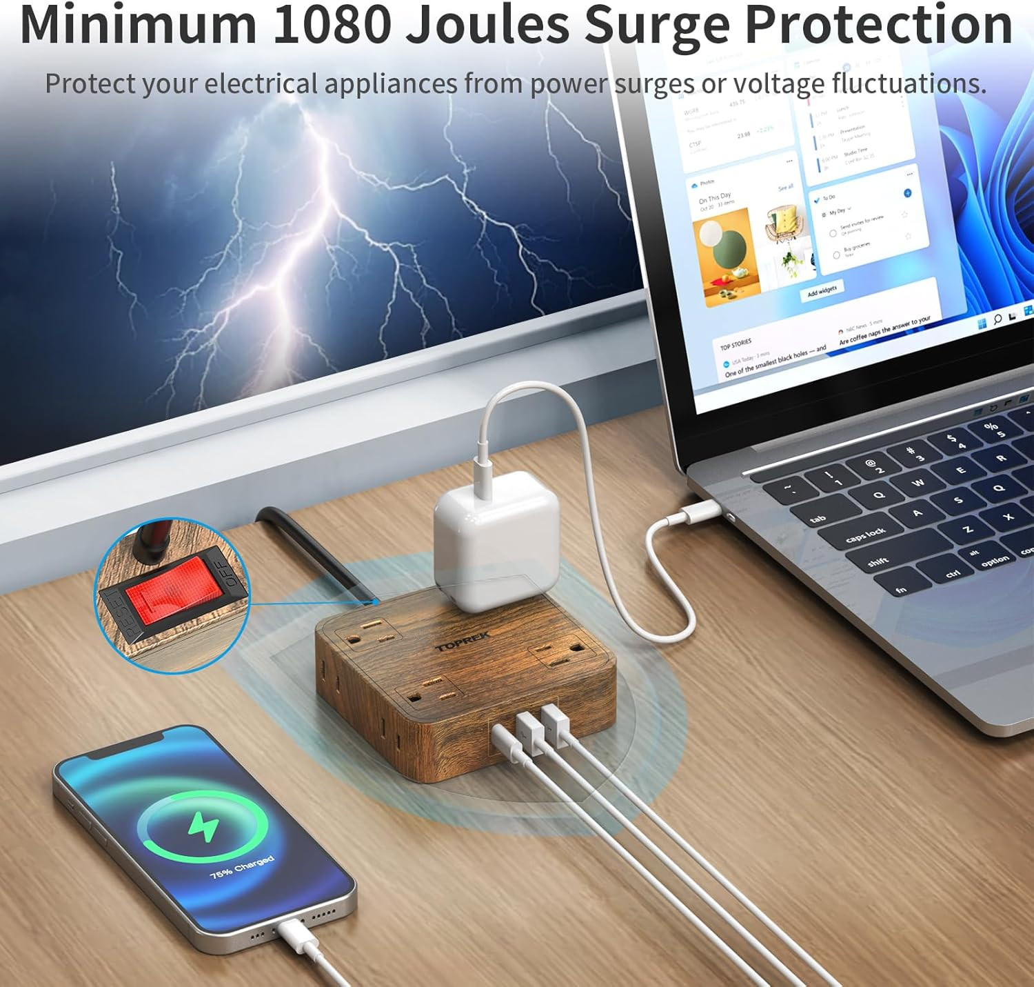 Power Strip Surge Protector (1080J), 8 Widely-Spaced Outlets with 1 US…