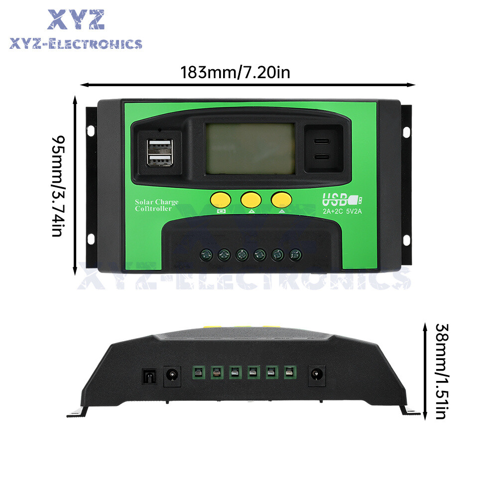 12V24V Solar Charger Controller 30A 40A 100A PV LCD Controller Timing USB/Type-C