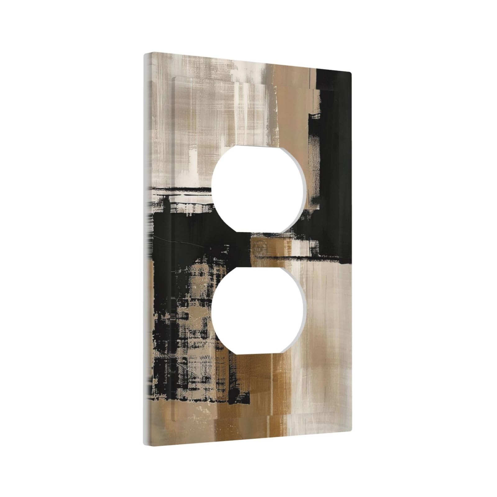 1-Gang Duplex Outlet / 5 x 3 IN, Abstract Minimalist Modern Black Tan Neutral