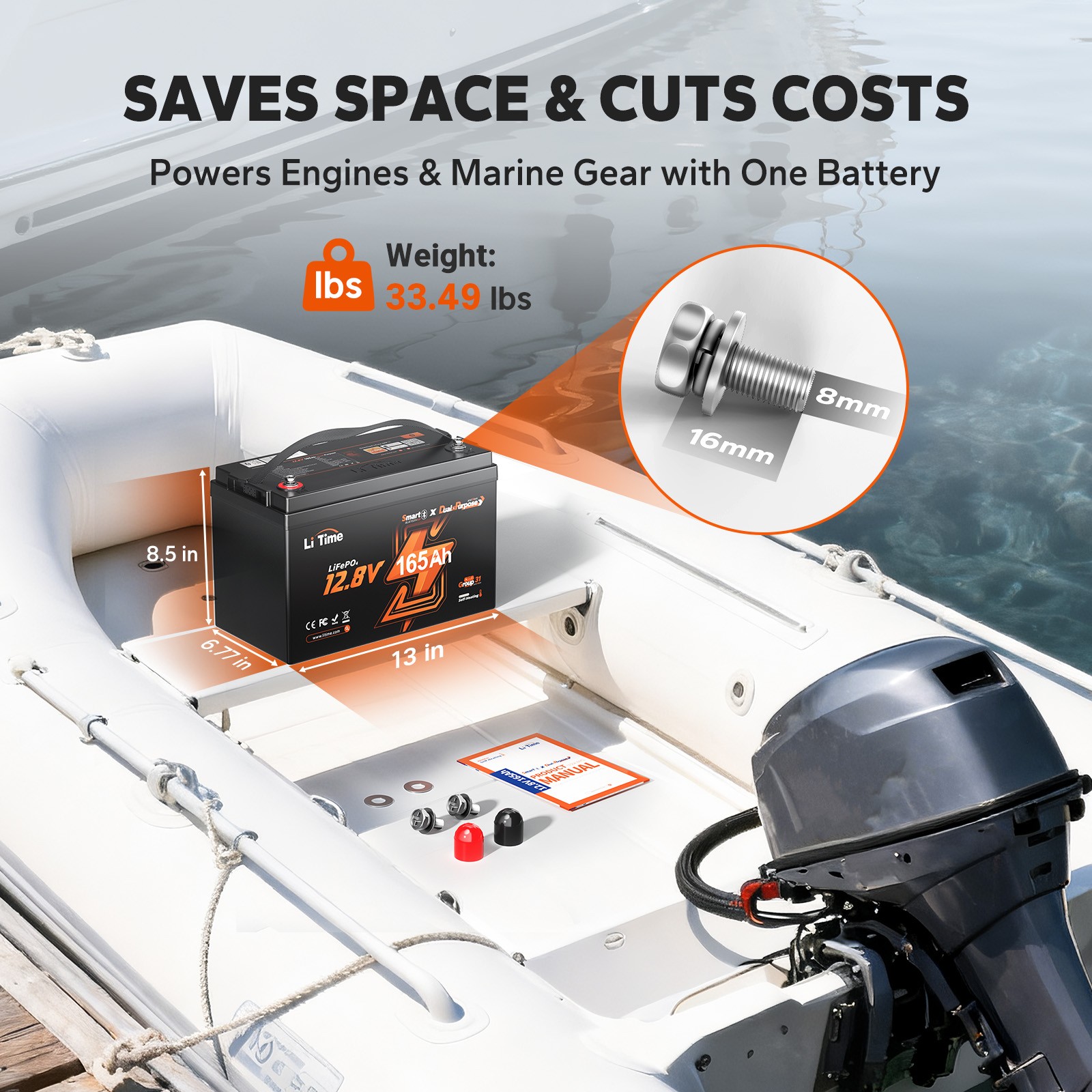 LiTime 12V 165Ah Dual Use Marine Starting Lithium Battery 1200 CCA-Slightly Used