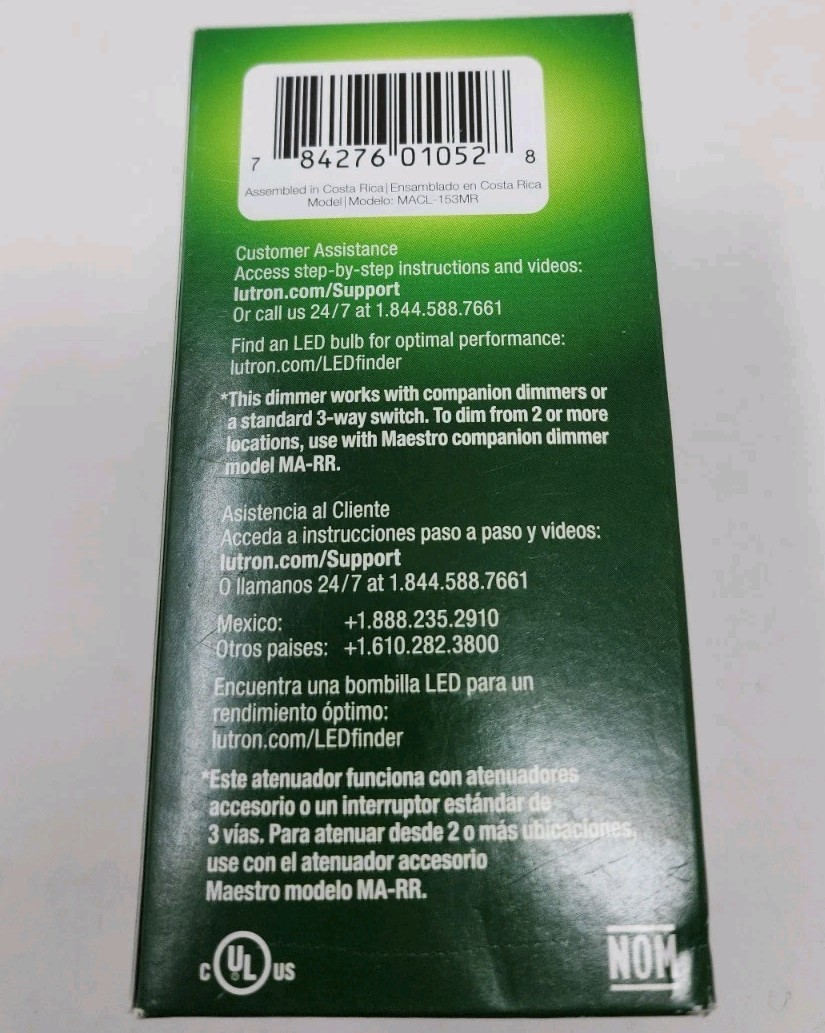 New Lutron MACL-153MR-WH LED Maestro LED+ Single Pole 3 Way Dimmer White