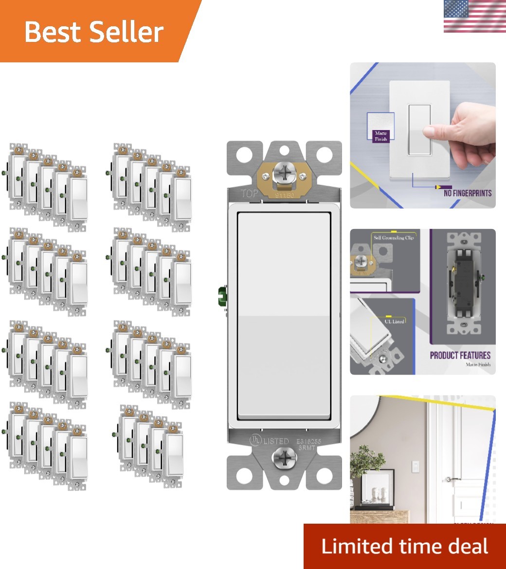 40 Pack of Matte White Paddle Rocker Light Switches – Residential/Commercial Use