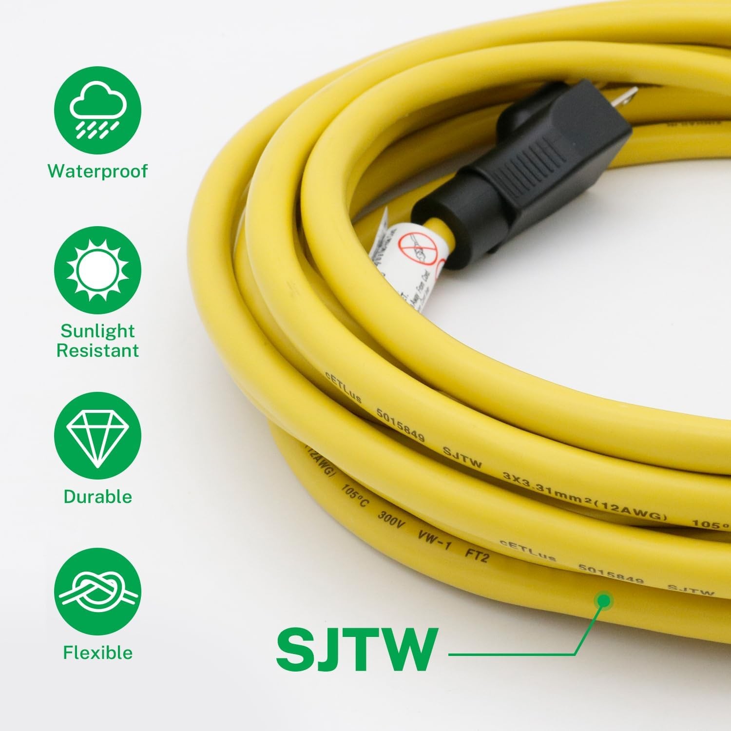 20 Amp 12 Gauge 50 Feet 125 Volt Outdoor Extension Cord NEMA 5-20P to 5-15/20R