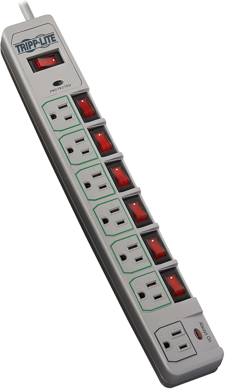 7-Outlet Surge Protector Power Strip with 6 Individually Controlled Switches, 6