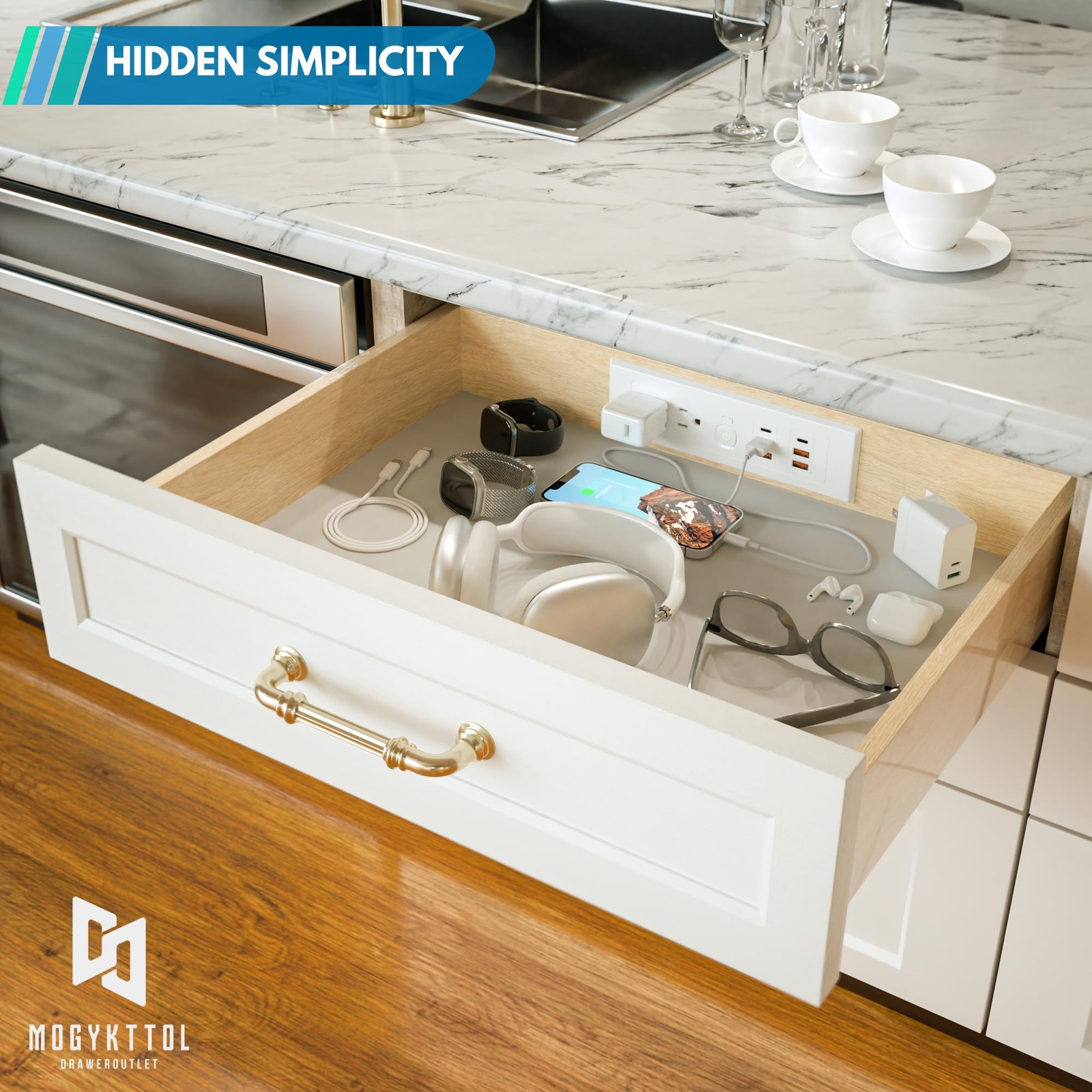 ** NEW Recessed Drawer Outlet Kit | 2AC Outlets | Easy Install | Heavy-Duty