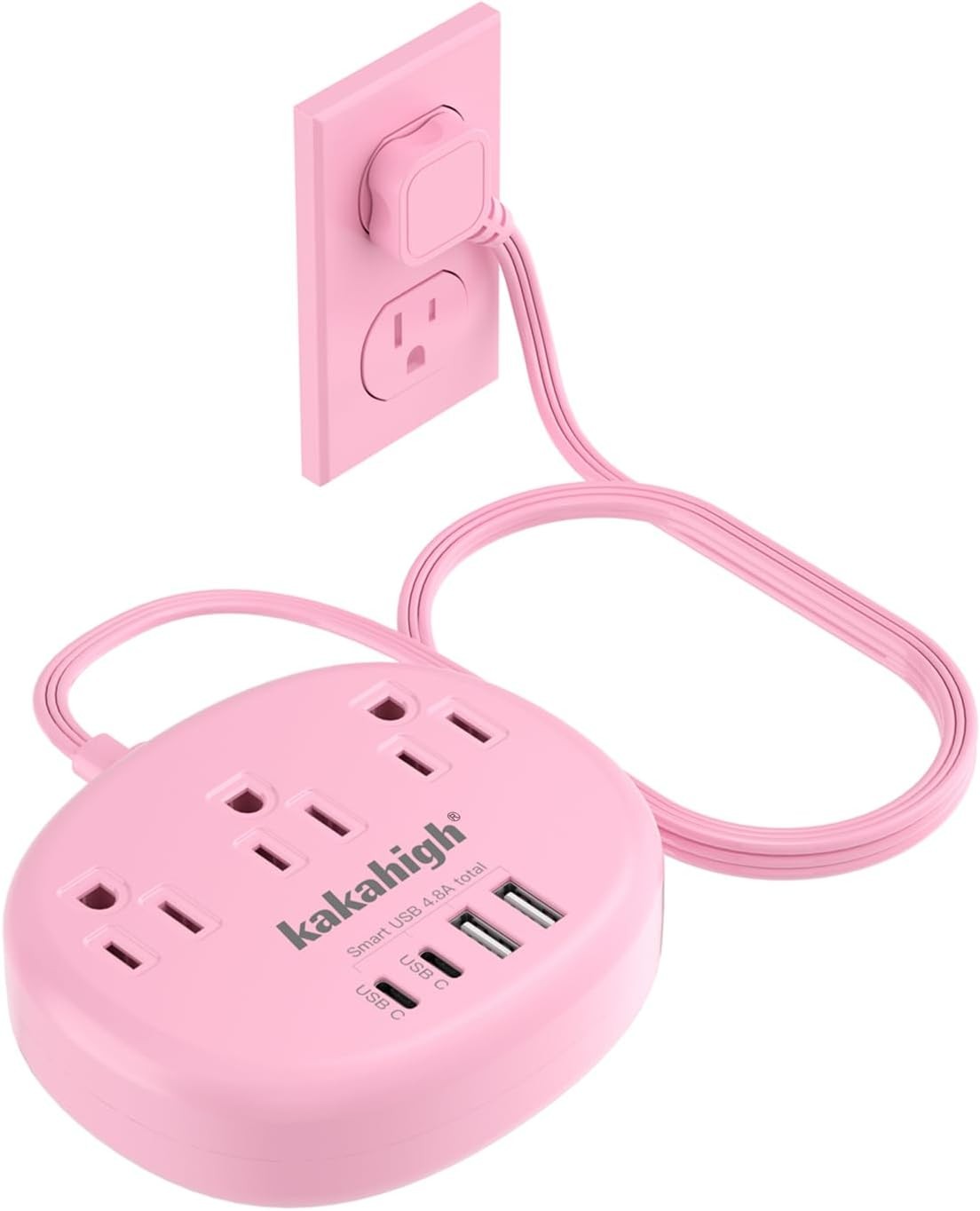 Pink Extension Cord with Surge Protected 1080J – 5 FT Kawaii Power Strip, 1625W