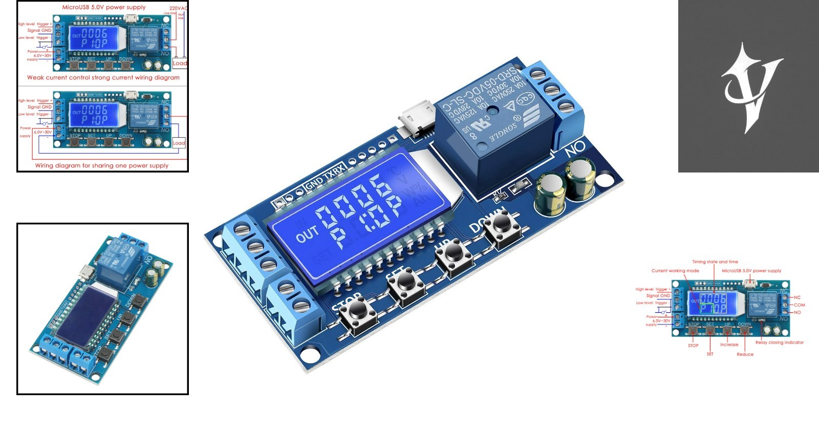 Versatile Timer Relay Module – LCD Display, 5V/12V/24V, Time Delay Up to 9999min