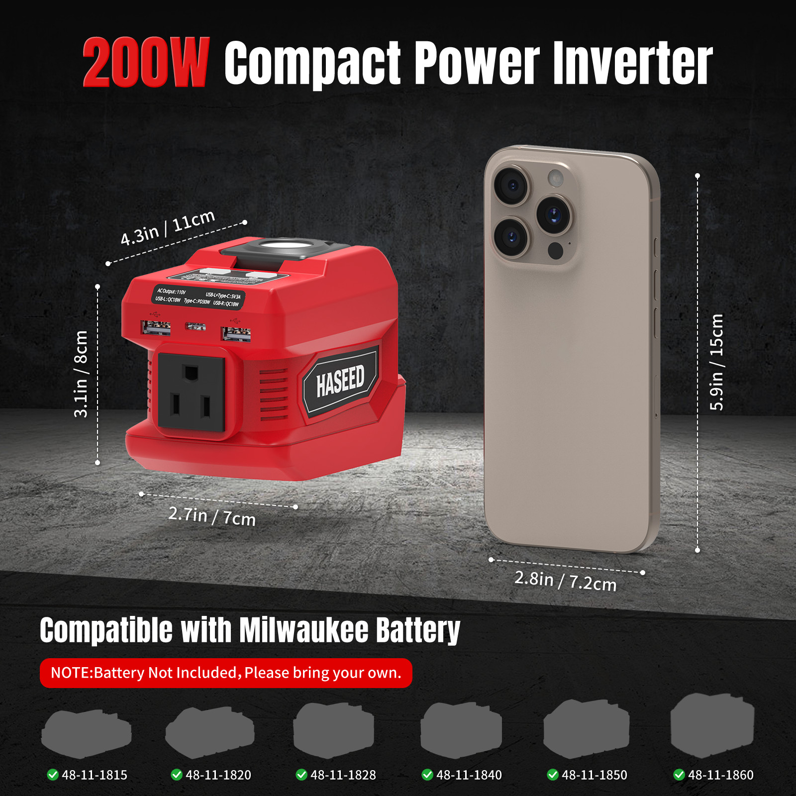 2-Pack 200W Portable Power Inverter for Milwaukee 18V Battery DC to 110V AC