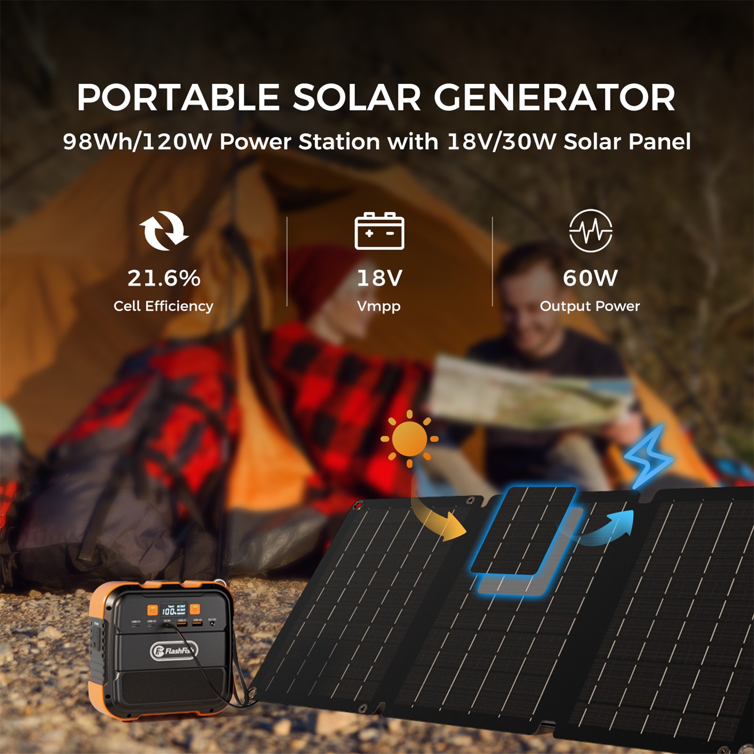 Flashfish Solar Power Generator Li-ion 120W 98Wh Optional With Solar panel 30W