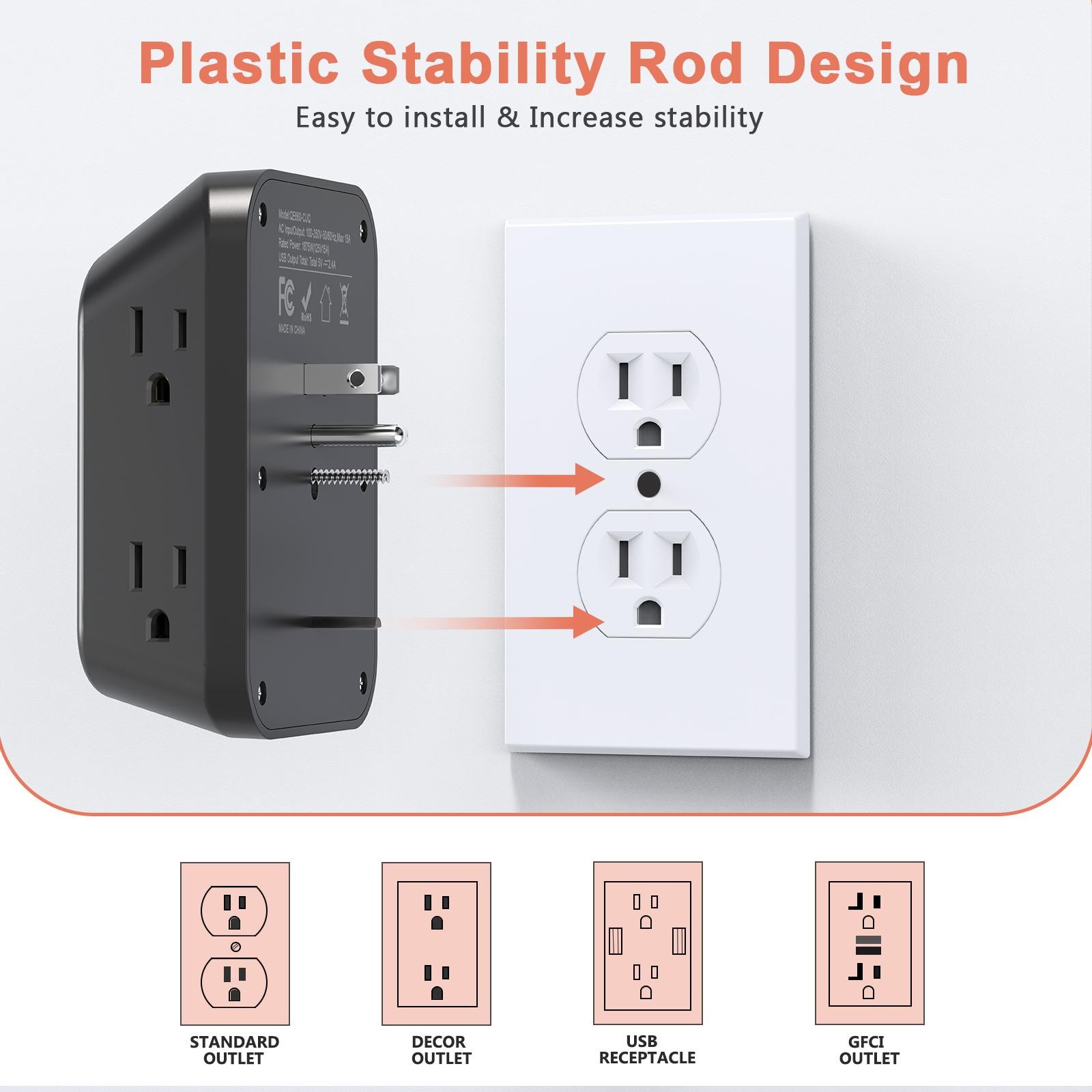 Us Plug Power Strip Multitap 6 Ac Outlets 2 USB 2 Type C Port Charge Electrical