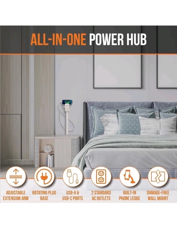 Electrical Outlet Extender with USB & AC Ports – 22″ to 34″ Adjustable