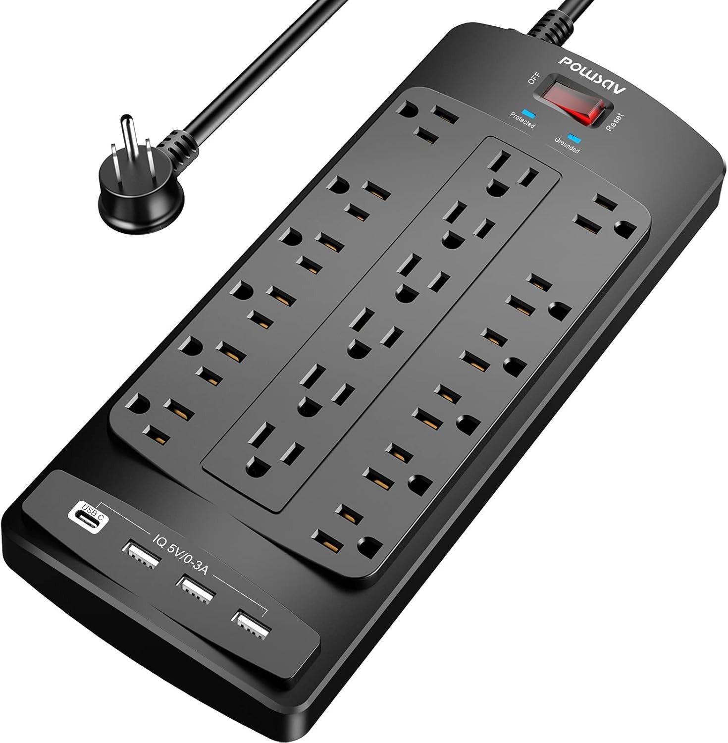 18 Outlets Surge Protector Power Strip – 6 Feet Flat Plug Heavy Duty Extensio…