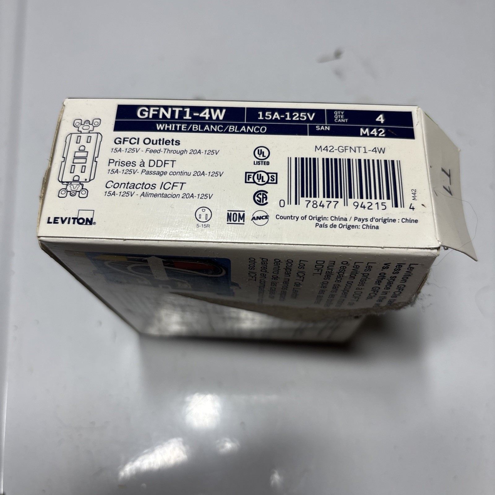Leviton 15 Amp 125v GFCI Outlet Box Of 4 Pcs Cat# GFNT1-4W 4 PCs New