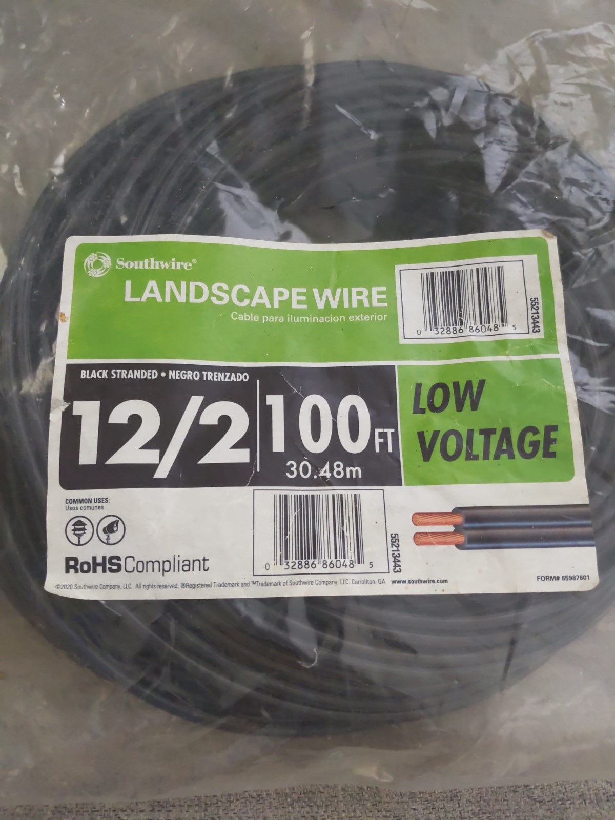 New Southwire Landscape Wire Low Voltage 12/2 Wire 100FT Black 55213443