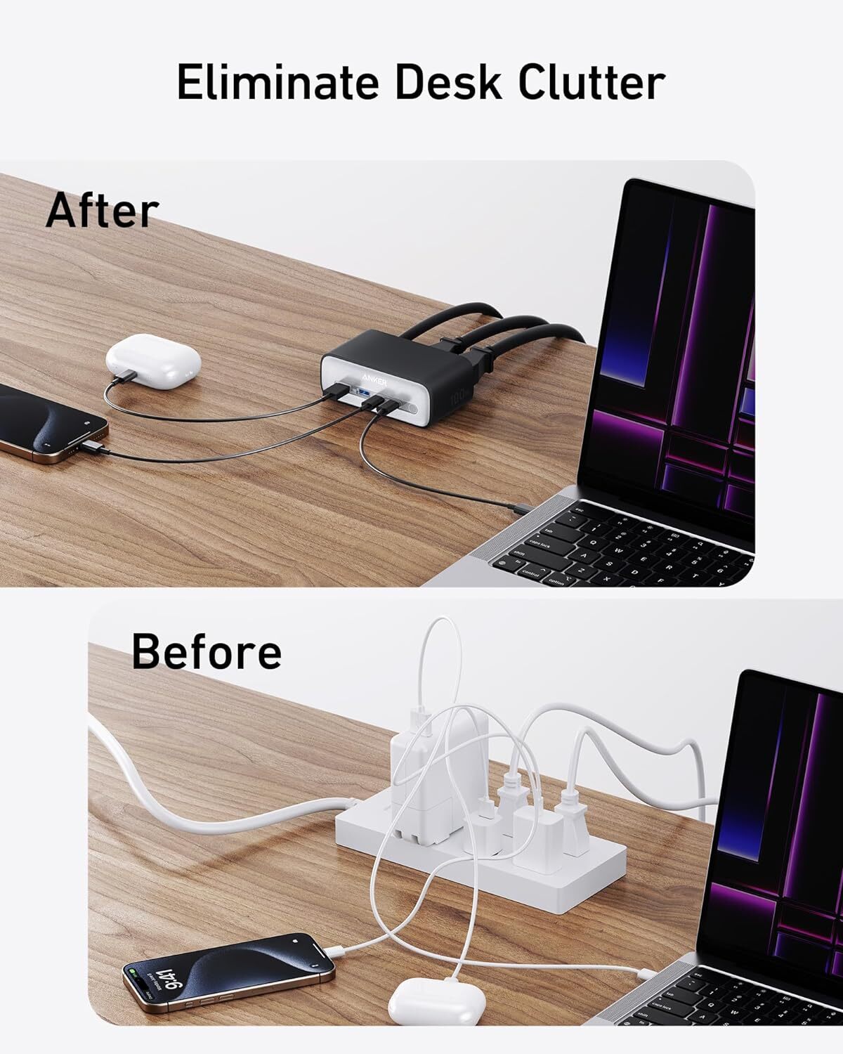 Anker 321 Power Strip Flat Plug w/ 3 Outlets Dual USB & USB-C Charging Ports 5ft