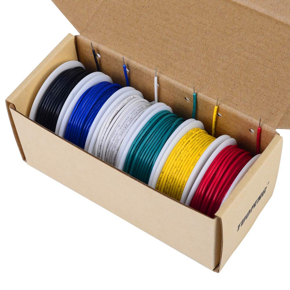20 AWG Solid Wire 6 Colors 26ft Each (156ft Total), Red, black, green,…