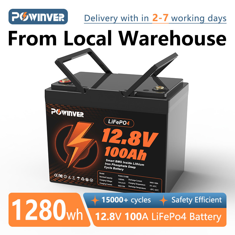 12V 100Ah LiFePO4 Lithium Battery Cycle Deep Built-in BMS for Solar RV Off-grid