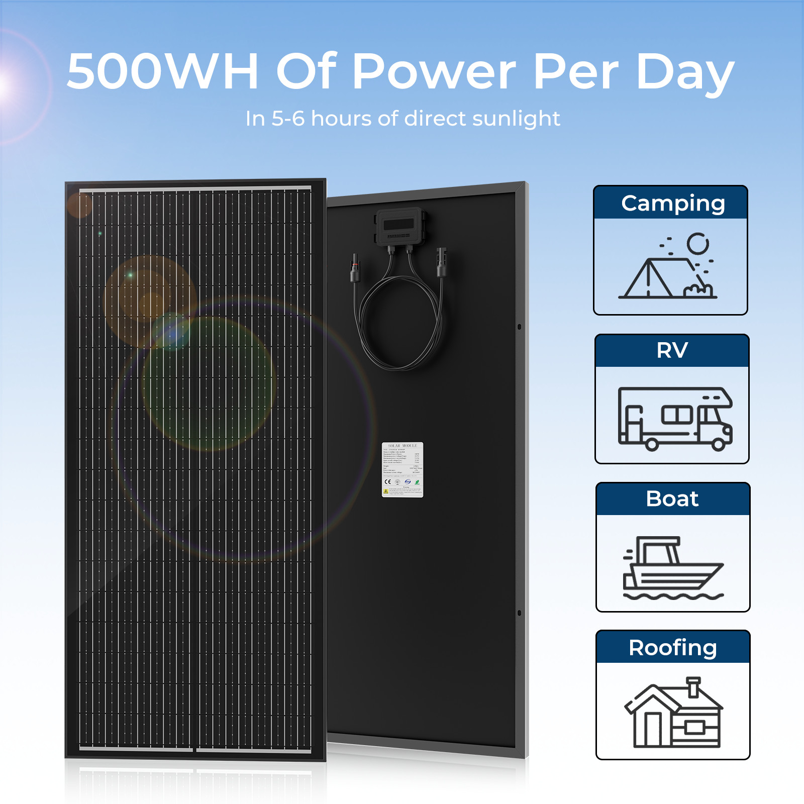12V 100W Watt Monocrystalline Solar Panel RV Camping Home Off Grid Caravan Boat